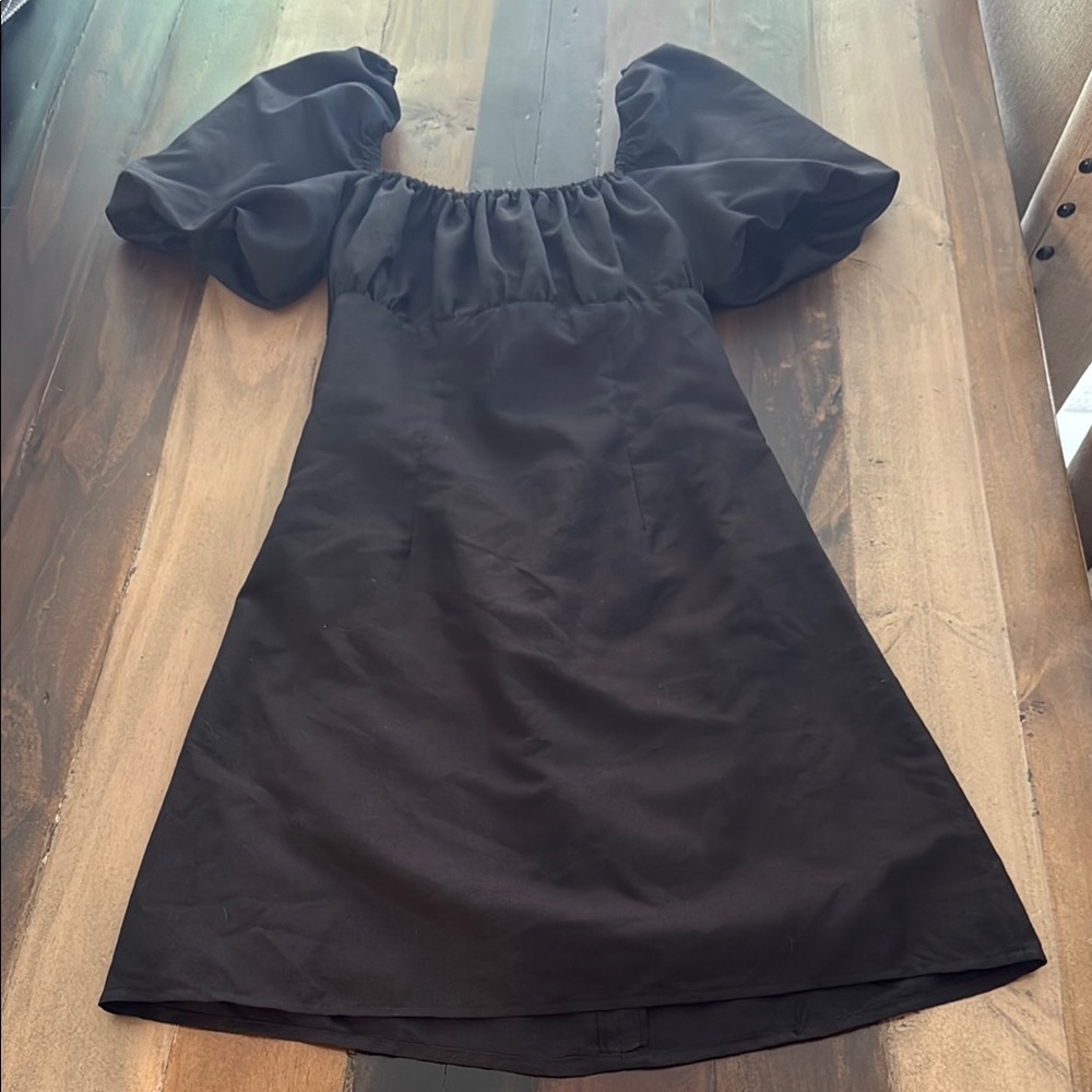 GB Girls Black Off-Shoulder Puff Sleeve Mini Dress